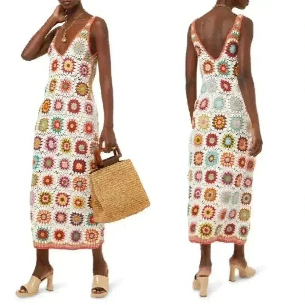 Alemais Crochet Midi Dress In Multicolor Size US 6 Medium